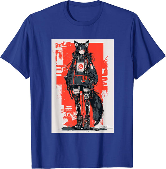 Anime Manga Cyberpunk Aesthetic Techwear Harajuku Kitsune T-Shirt - T-Shirt | Royal