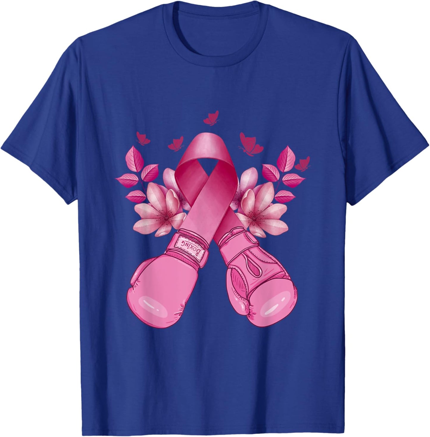 Boxing Gloves With Pink Ribbon Breast Cancer Supporter Gifts T-Shirt - T-Shirt | Royal