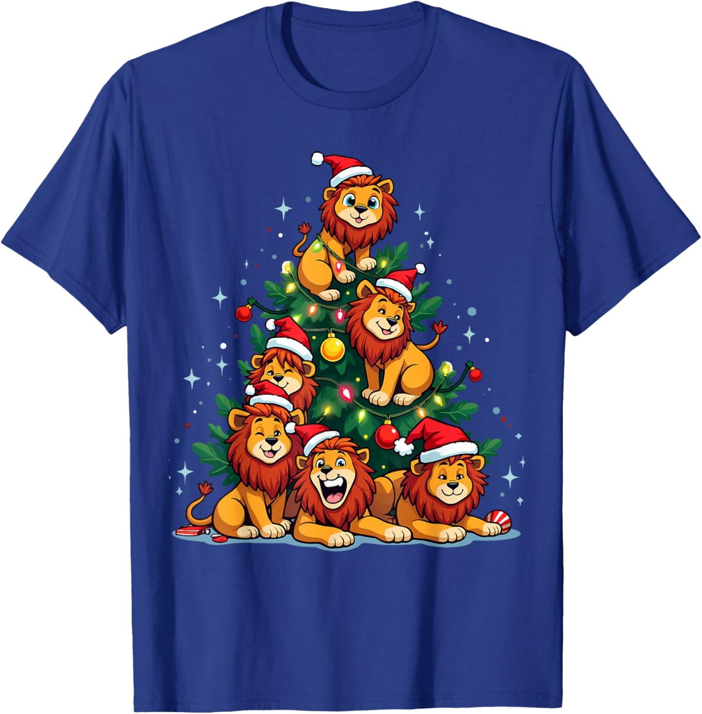 Lion Christmas Tree Funny Holiday Cute Lion T-Shirt - T-Shirt | Royal