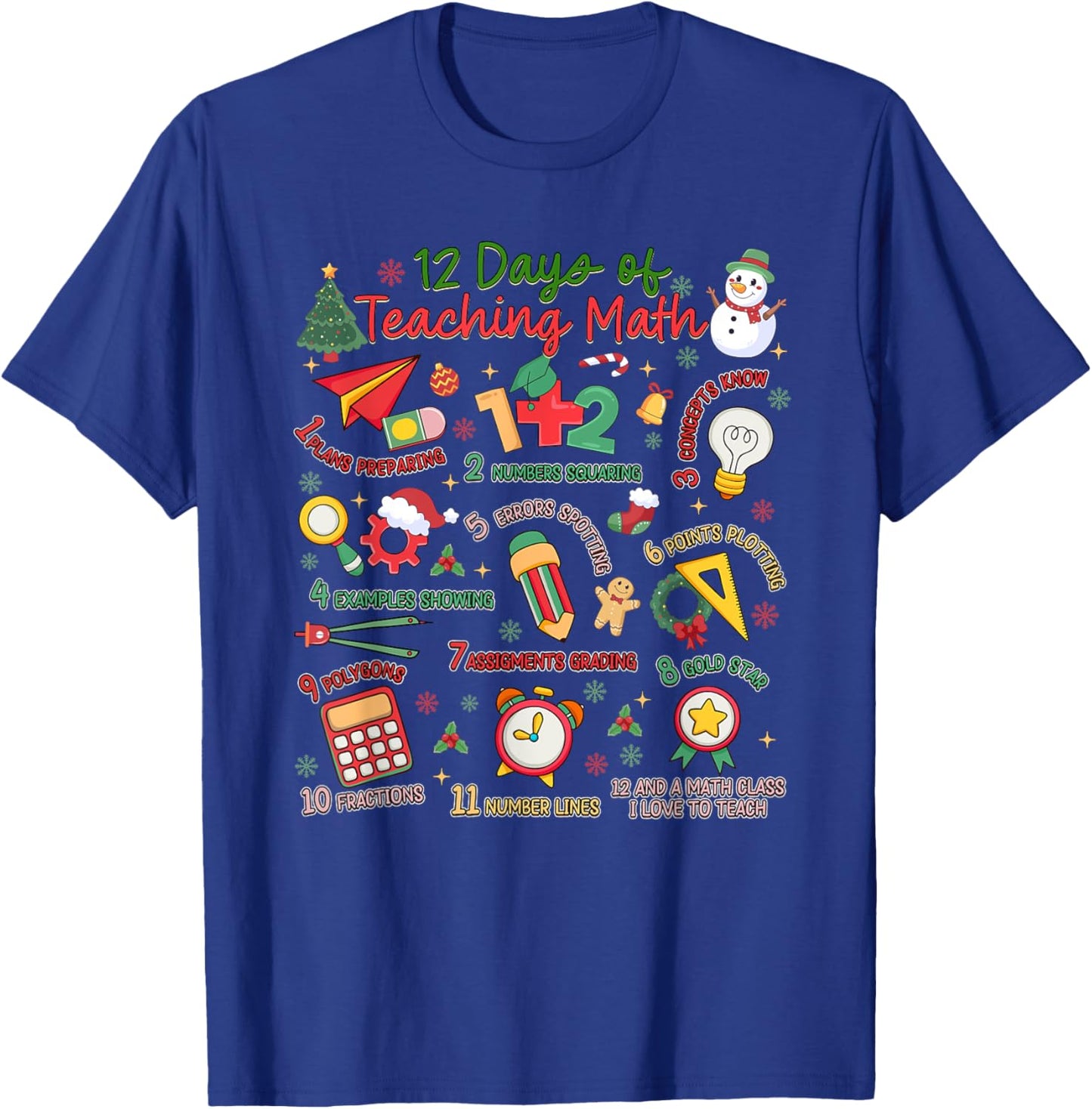 12 Days of Math Teacher Christmas Holiday T-Shirt - T-Shirt | Royal