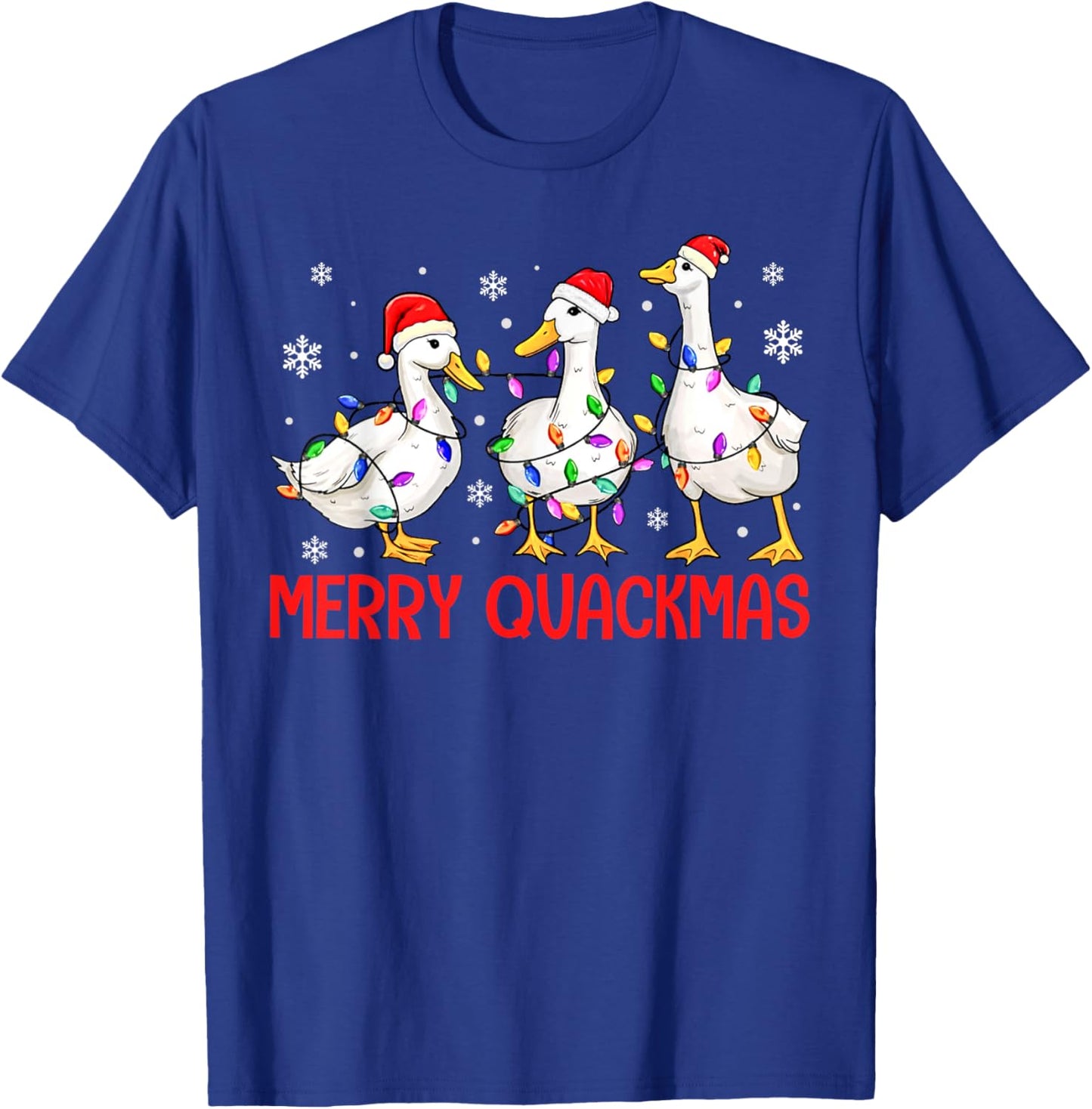 Funny Merry Quackmas Duck Santa Hat Christmas Lights Duck T-Shirt - T-Shirt | Royal