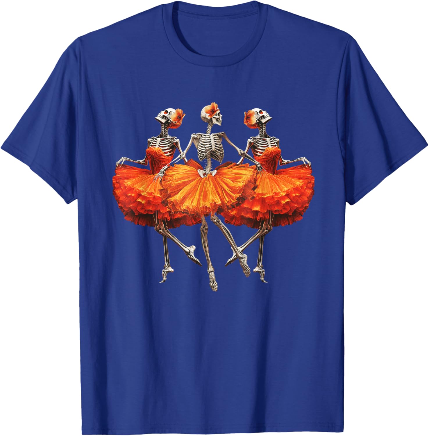 Dancing Skeleton Ballerina Graphic Fun Halloween Dance T-Shirt - T-Shirt | Royal