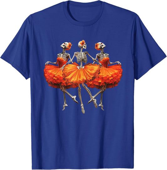 Dancing Skeleton Ballerina Graphic Fun Halloween Dance T-Shirt - T-Shirt | Royal