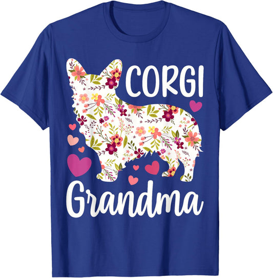 Corgi Dog Corgi Grandma Appreciation Floral Men Women T-Shirt - T-Shirt | Royal