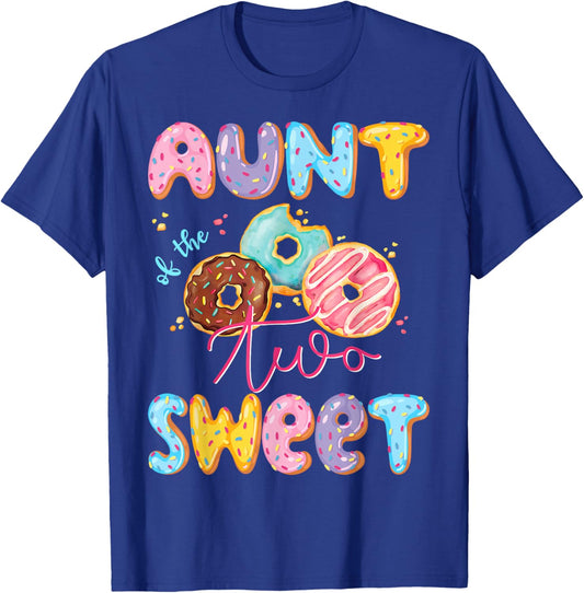 Aunt Of The Two Sweet Donut Matching 2Nd Birthday Girl T-Shirt - T-Shirt | Royal