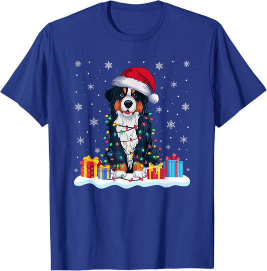 Bernese Mountain Dog Santa Hat Christmas Tree Light Xmas Pj Men Women Kids T-Shirt - T-Shirt | Royal