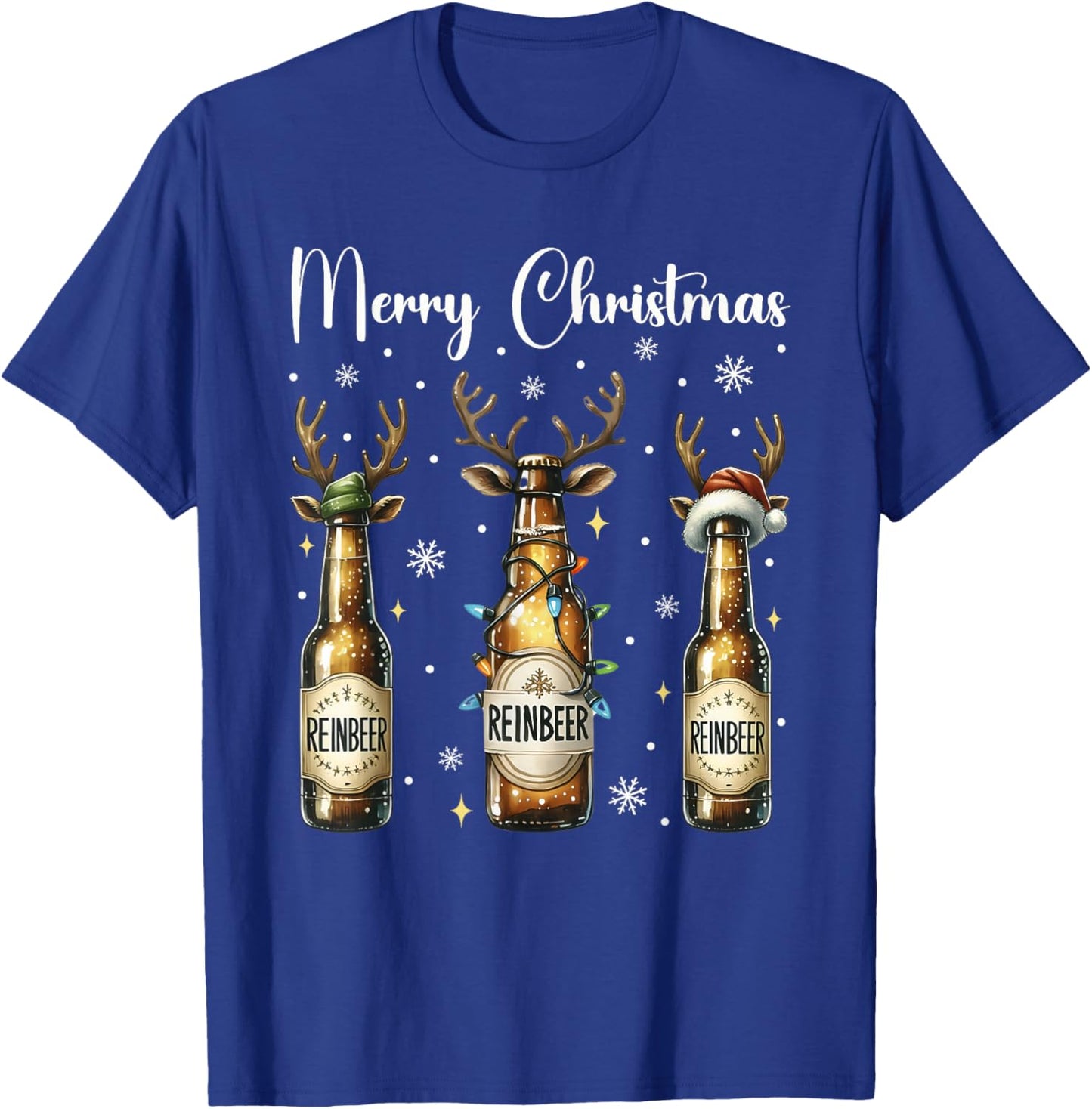Christmas Pajamas Beer Gifts Christmas Lights Beer Bottles T-Shirt - T-Shirt | Royal