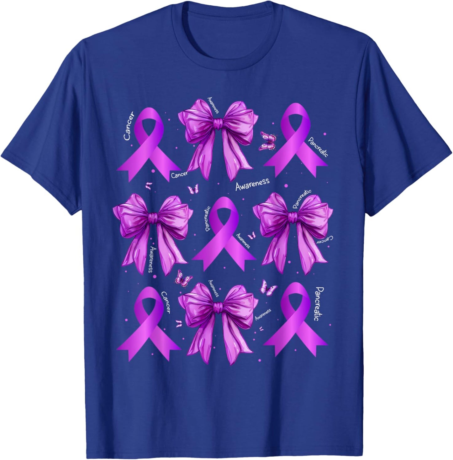 Purple Coquette Bow Cure Pancreatic Cancer Awareness T-Shirt - T-Shirt | Royal
