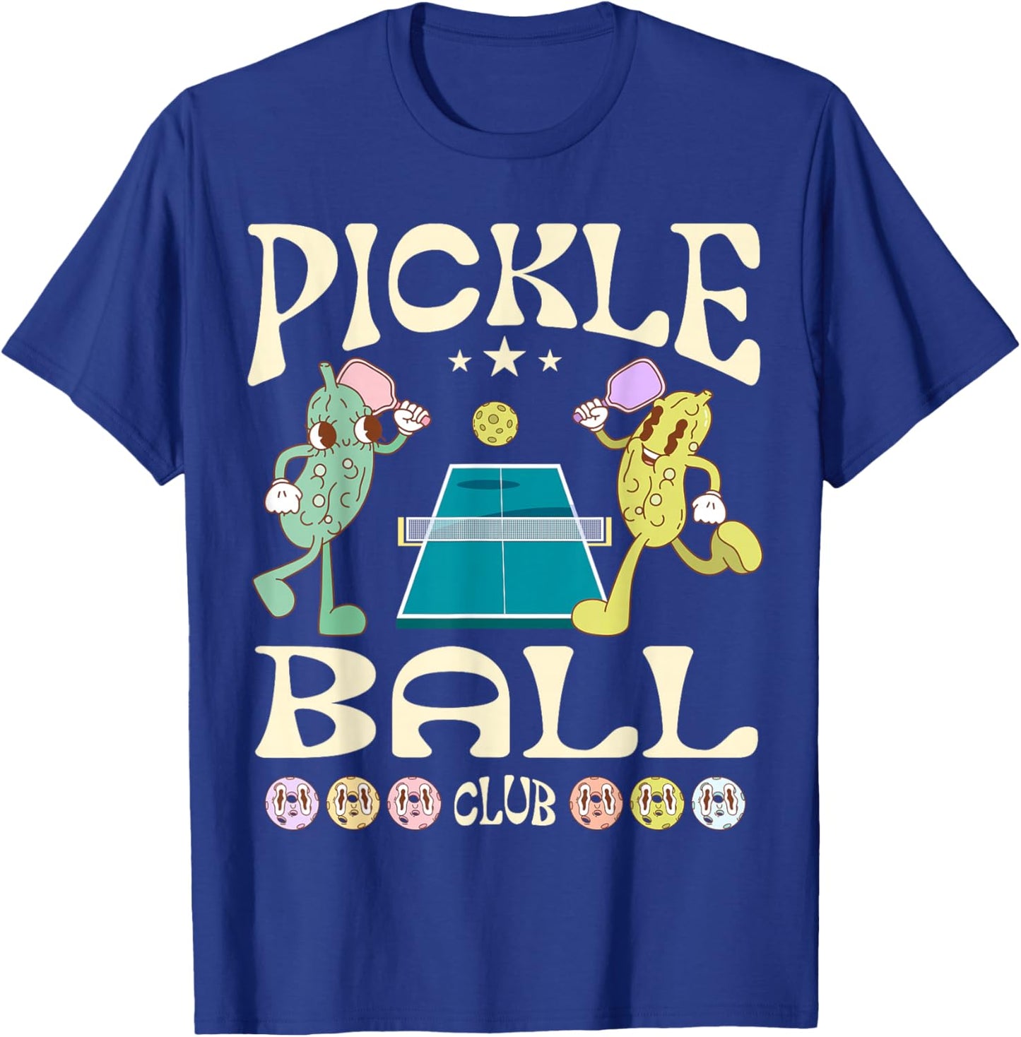 Pickleball Club Funny Pickle Playing Pickleball Groovy T-Shirt - T-Shirt | Royal
