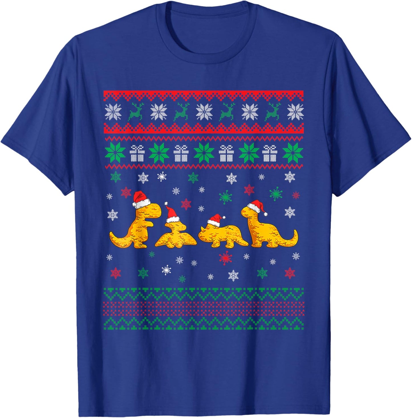 Dinosaur Dino Chicken Nuggets Ugly Christmas Pajama Xmas T-Shirt - T-Shirt | Royal