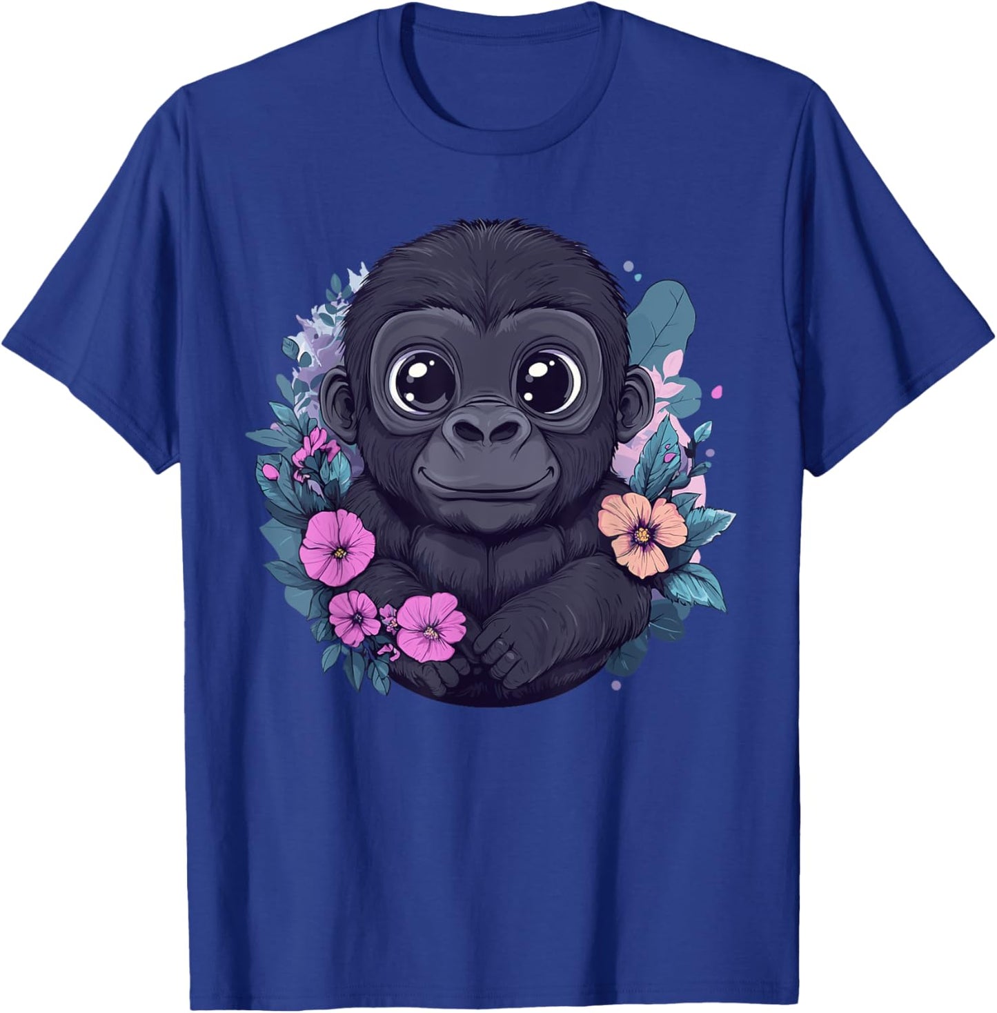 Adorable Baby Gorilla Surrounded By Flowers T-Shirt - T-Shirt | Royal