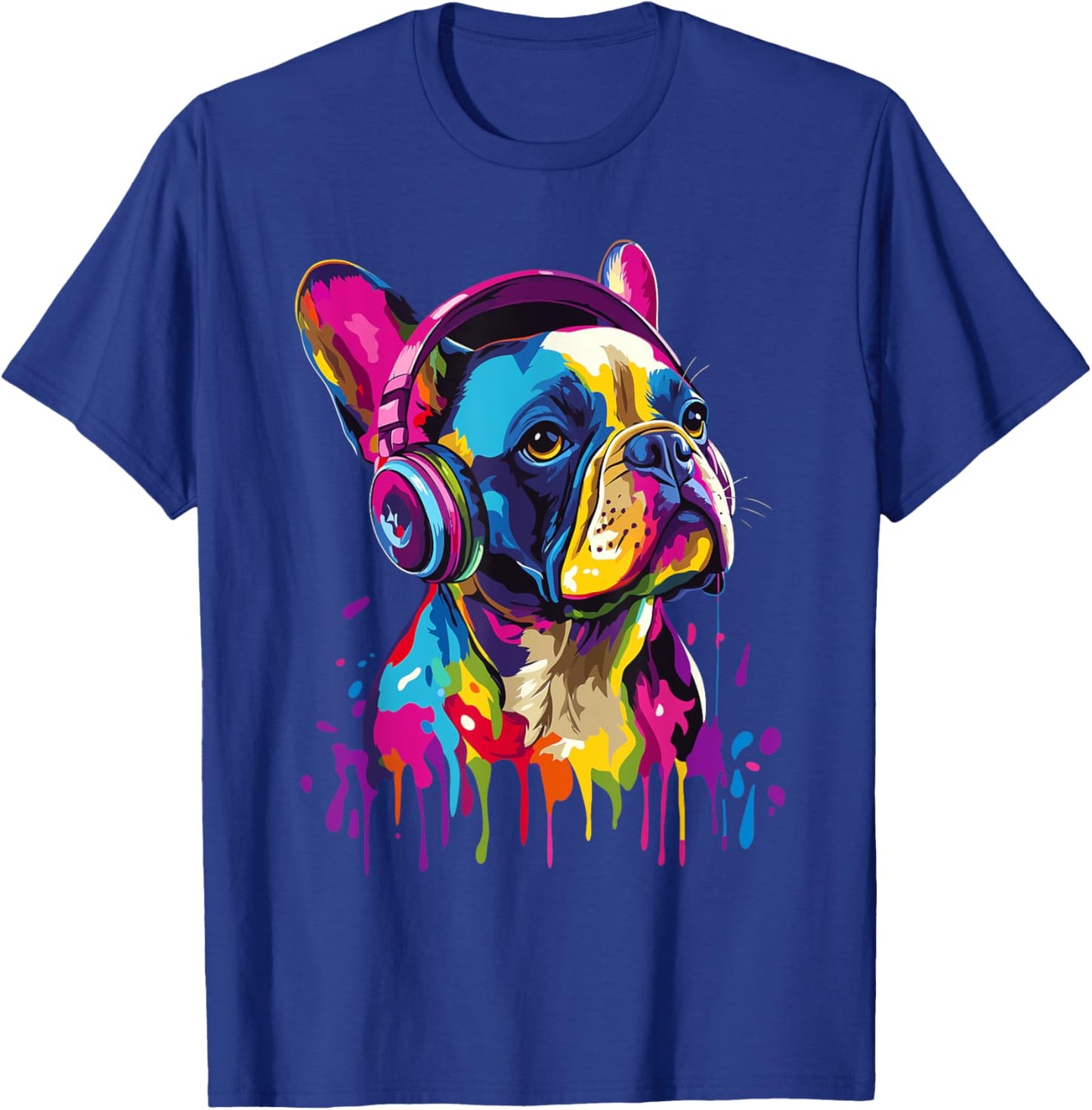 French Bulldog Lover Headphones Pop Art Funny French Bulldog T-Shirt - T-Shirt | Royal