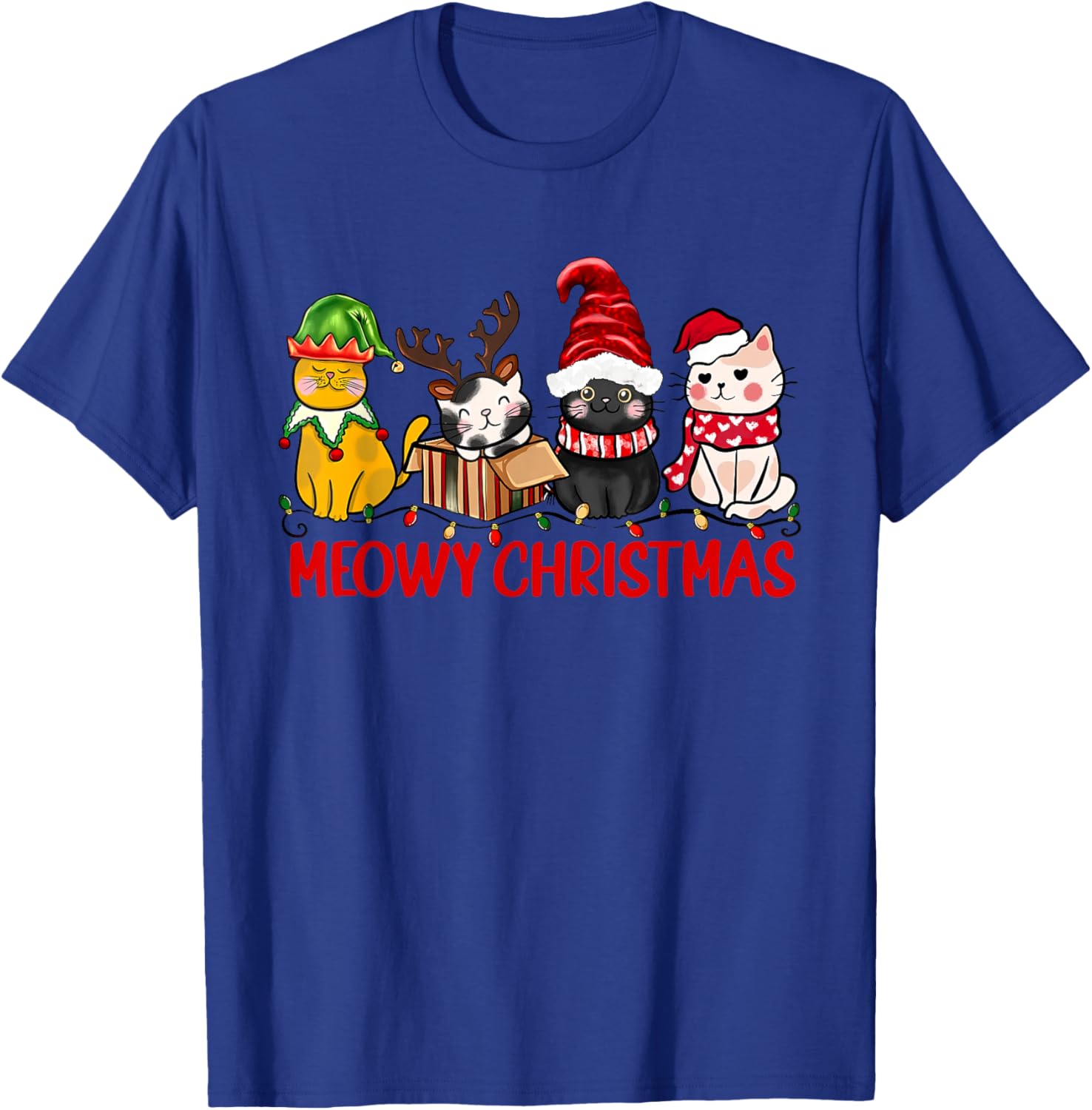 Funny Christmas Cats - Cute Kitten Cats Santa Hat Xmas T-Shirt - T-Shirt | Royal