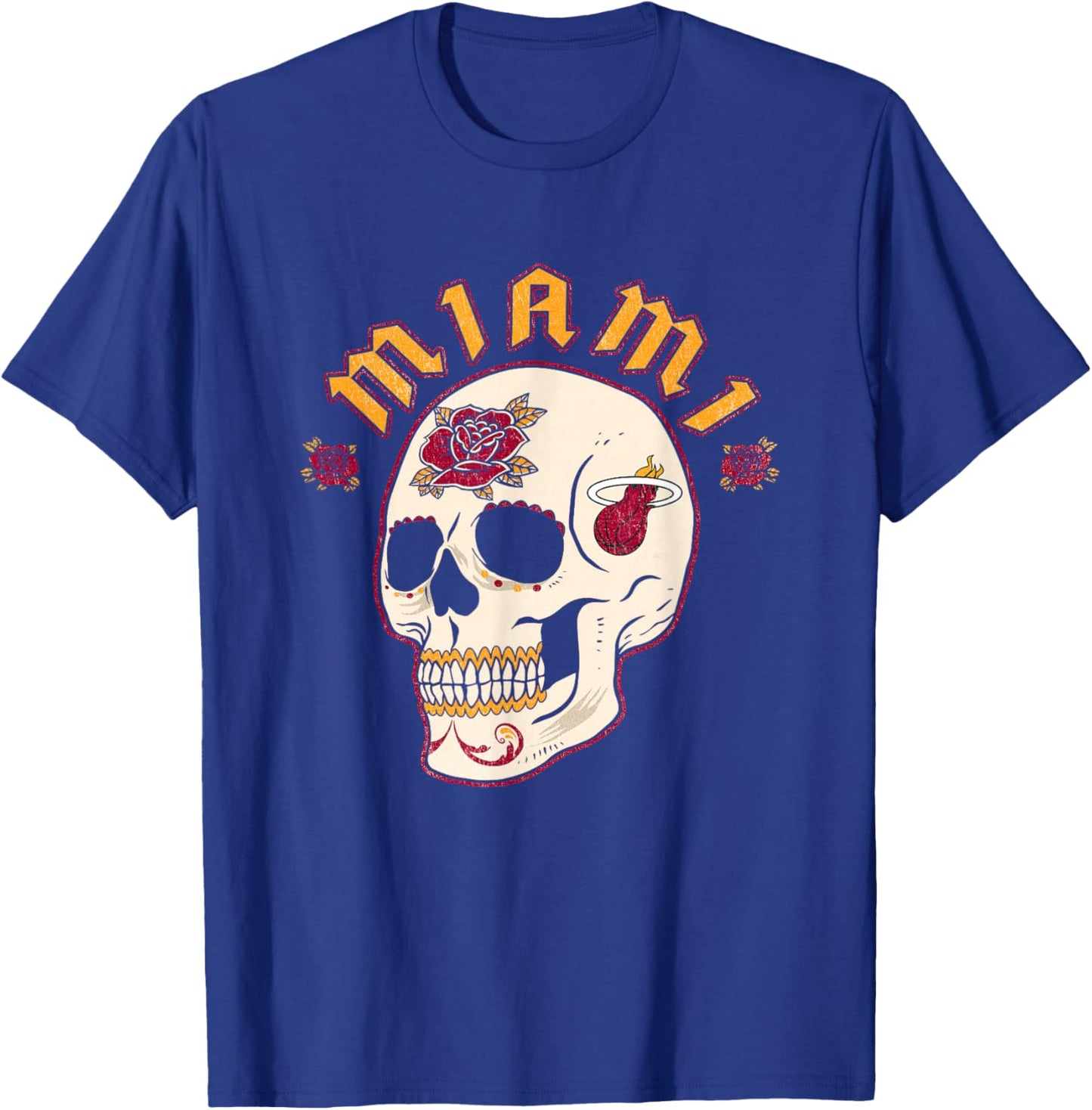 NBA Miami Heat Halloween Floral Skull T-Shirt - T-Shirt | Royal