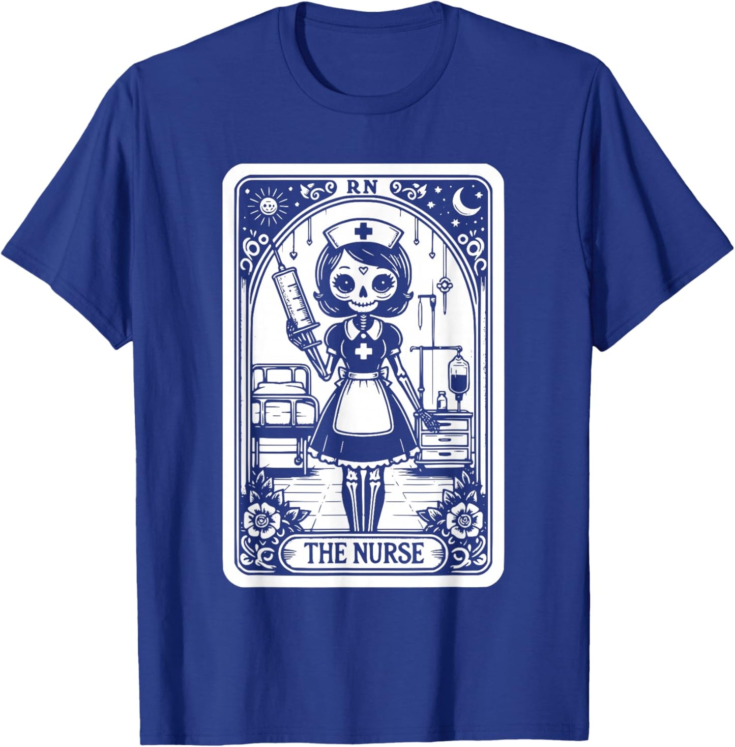 Funny Spooky Skeleton RN Nurse The Nurse Tarot Card Nursing T-Shirt - T-Shirt | Royal