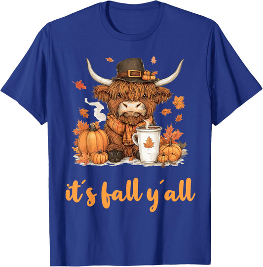 Scottish Highland Cow Fall Thanksgiving it´s fall yáll T-Shirt - T-Shirt | Royal