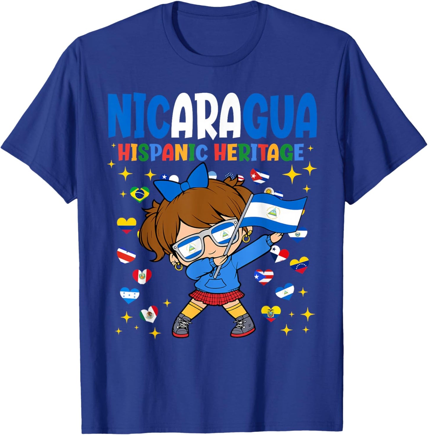 Hispanic Heritage Month Nicaragua Flag Nicaraguan Girl Kids T-Shirt - T-Shirt | Royal