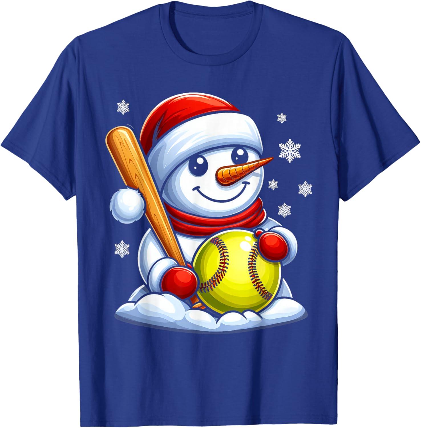 Softball Snowman Santa Hat Christmas Xmas Boys Girls Kids T-Shirt - T-Shirt | Royal