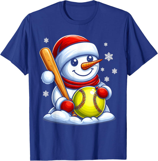 Softball Snowman Santa Hat Christmas Xmas Boys Girls Kids T-Shirt - T-Shirt | Royal