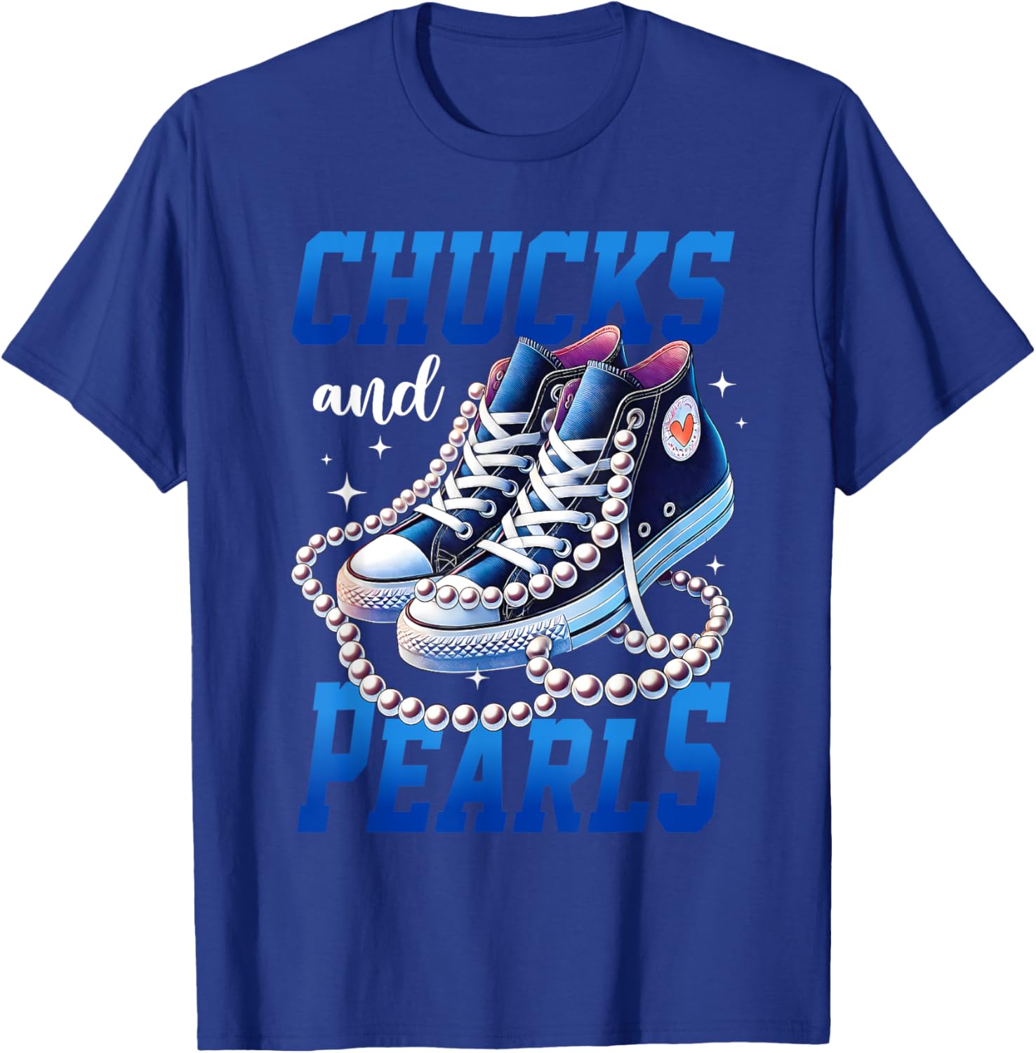 Chucks and Pearls Kamala Harris 2024 for President Election T-Shirt - T-Shirt | Royal