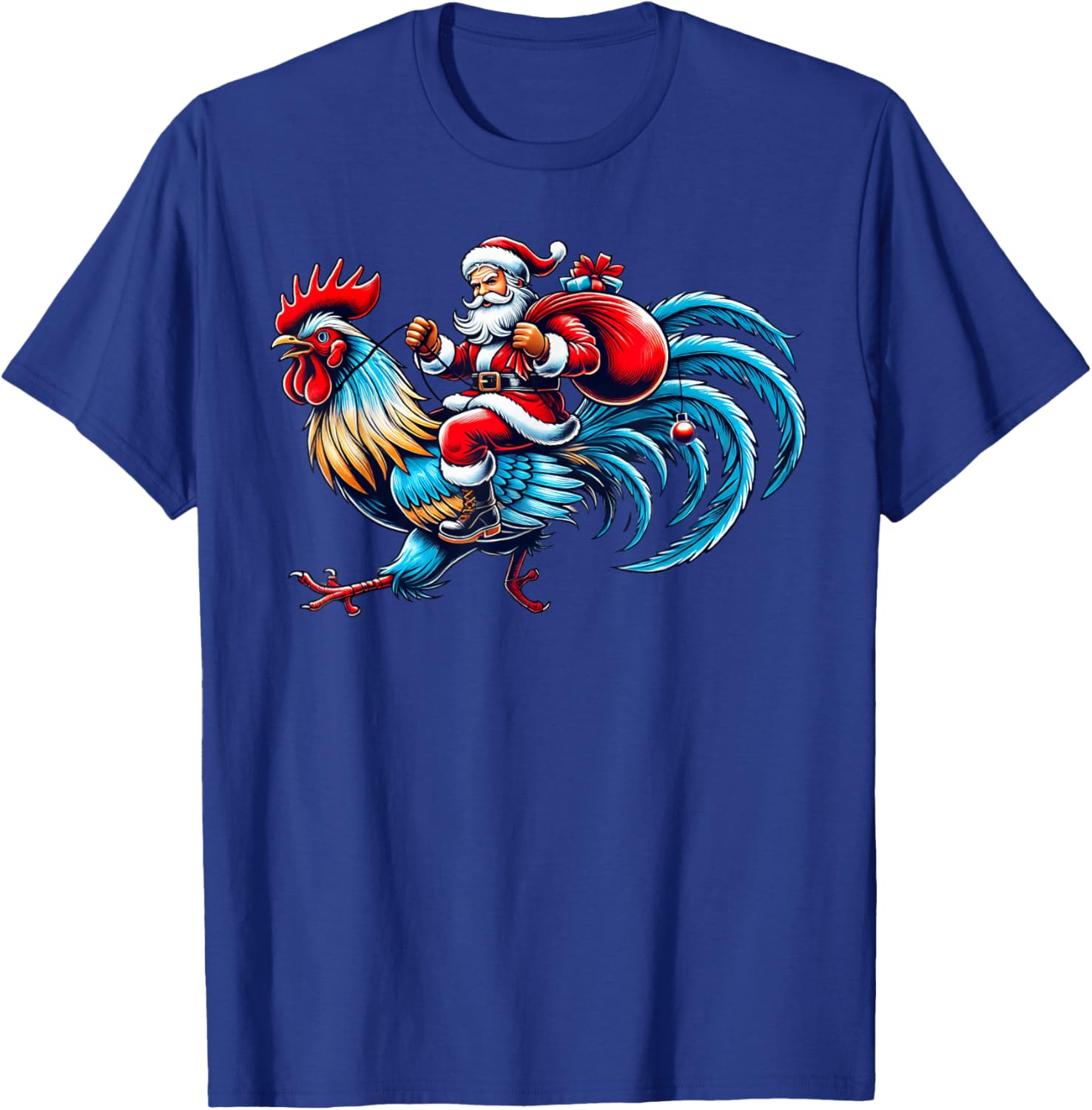 Chicken Lover Xmas Funny Santa Riding Chicken Christmas 2024 T-Shirt - T-Shirt | Royal