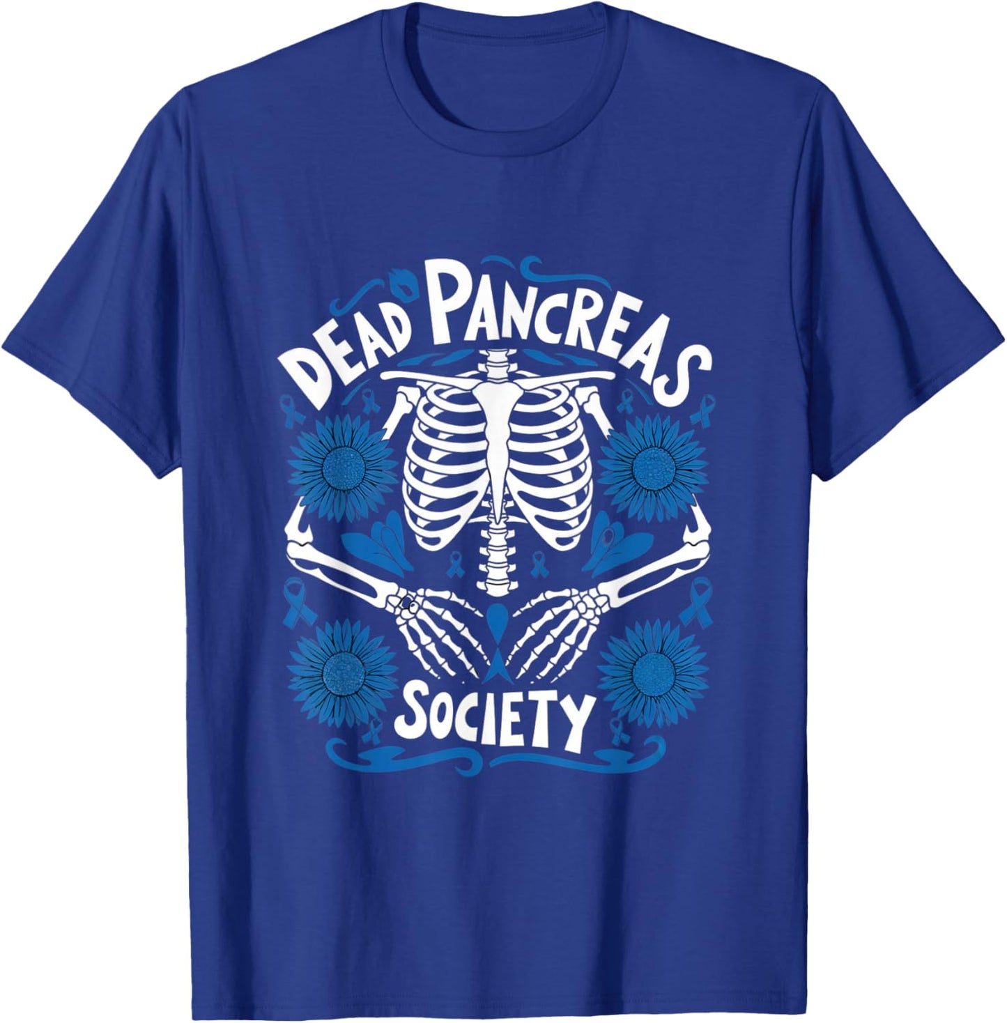 Diabetes Awareness Day: Blue Dead Pancreas Society Skeleton T-Shirt - T-Shirt | Royal