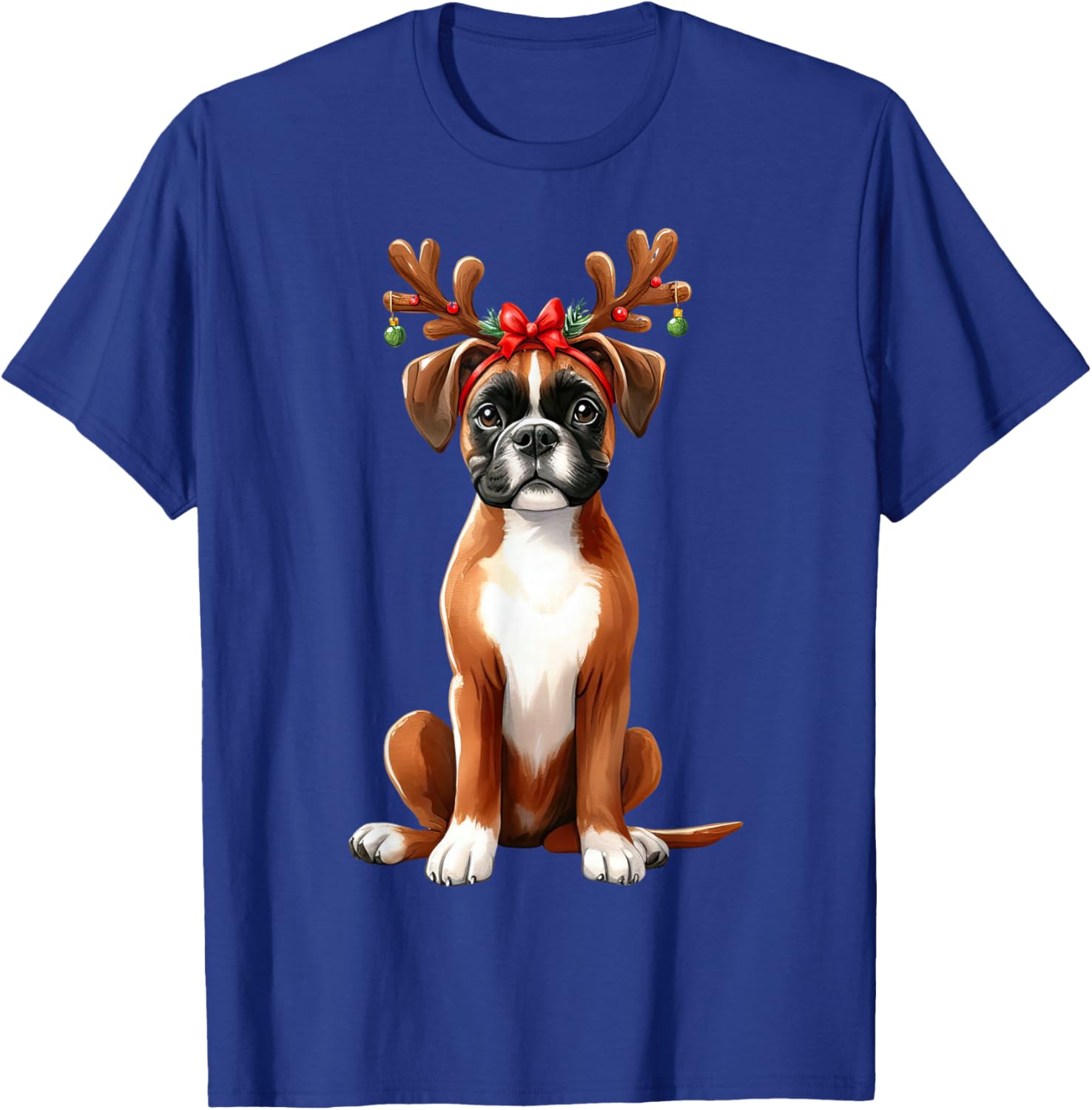 Boxer Reindeer Santa Hat Xmas Lights Christmas Xmas Dog Men Women T-Shirt - T-Shirt | Royal