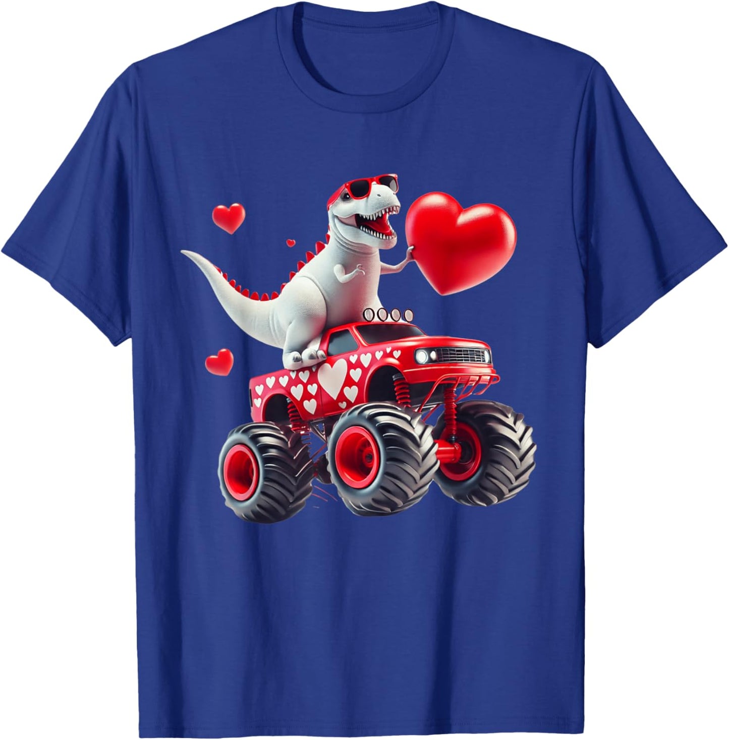 Valentines Day T Rex Riding Monster Truck Funny Toddler Boys T-Shirt - T-Shirt | Royal