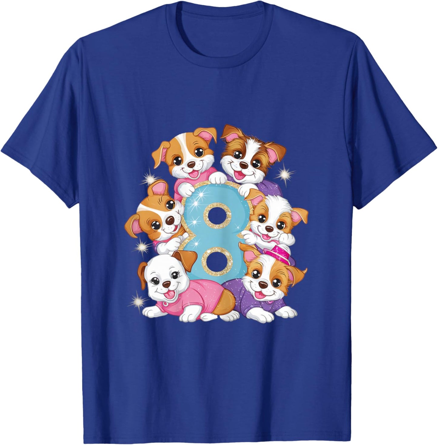 8th Birthday Dog Birthday Shirt for Girls 8 Years Puppy T-Shirt - T-Shirt | Royal