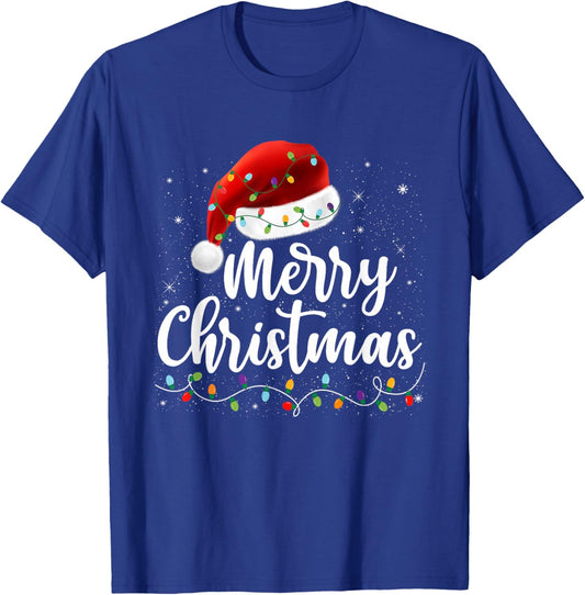 Merry Christmas Lights Red Santa Hat Xmas Family Men Women T-Shirt - T-Shirt | Royal