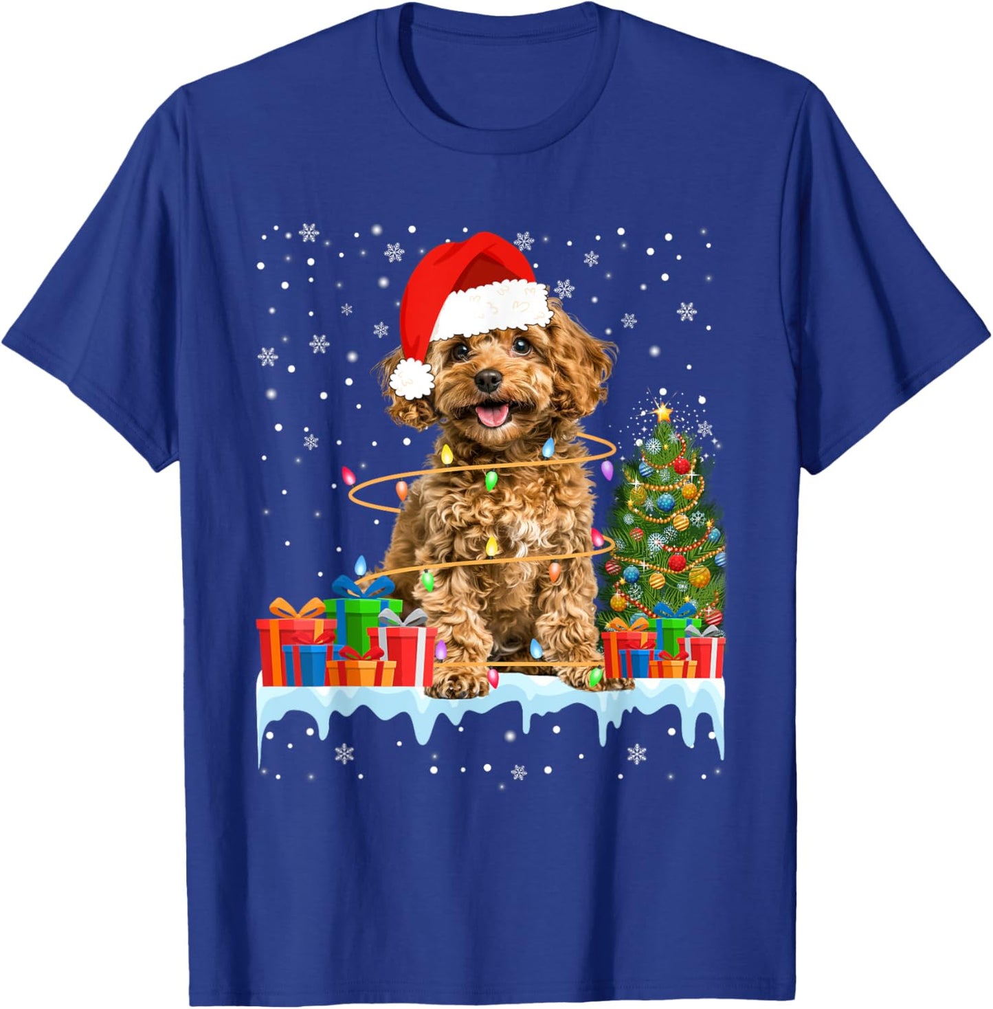 Funny Santa Poodle Dog Christmas Lights Xmas Pajamas T-Shirt - T-Shirt | Royal