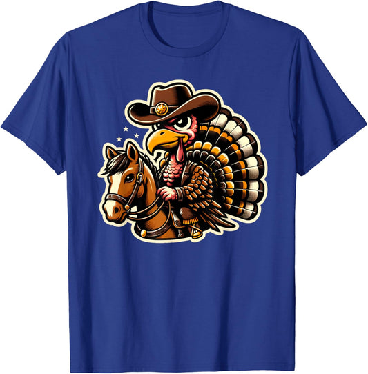 Funny Cowboy Turkey Riding Horse Thanksgiving Country Vibes T-Shirt - T-Shirt | Royal