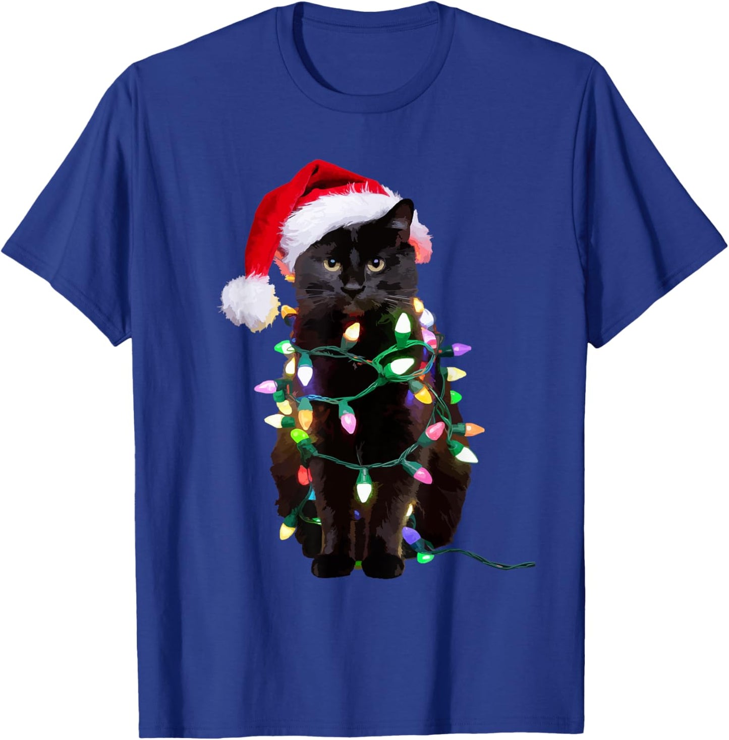 Black Cat Christmas Tree Lights Funny Santa Kitten Led Light T-Shirt - T-Shirt | Royal