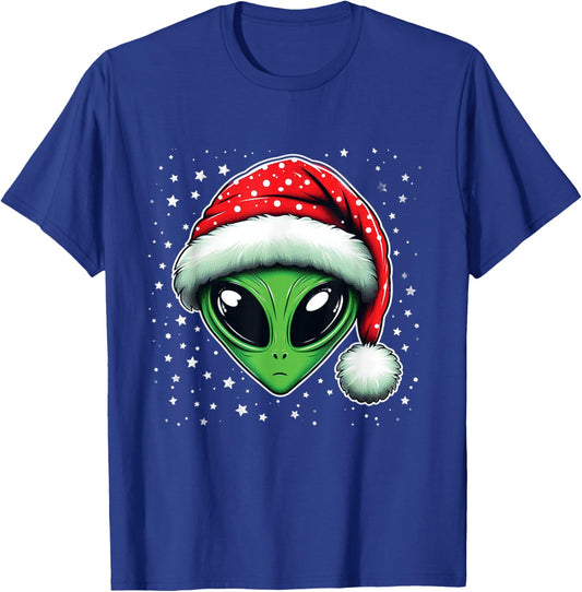 Christmas Alien Santa Hat Xmas Funny Alien Men Women T-Shirt - T-Shirt | Royal
