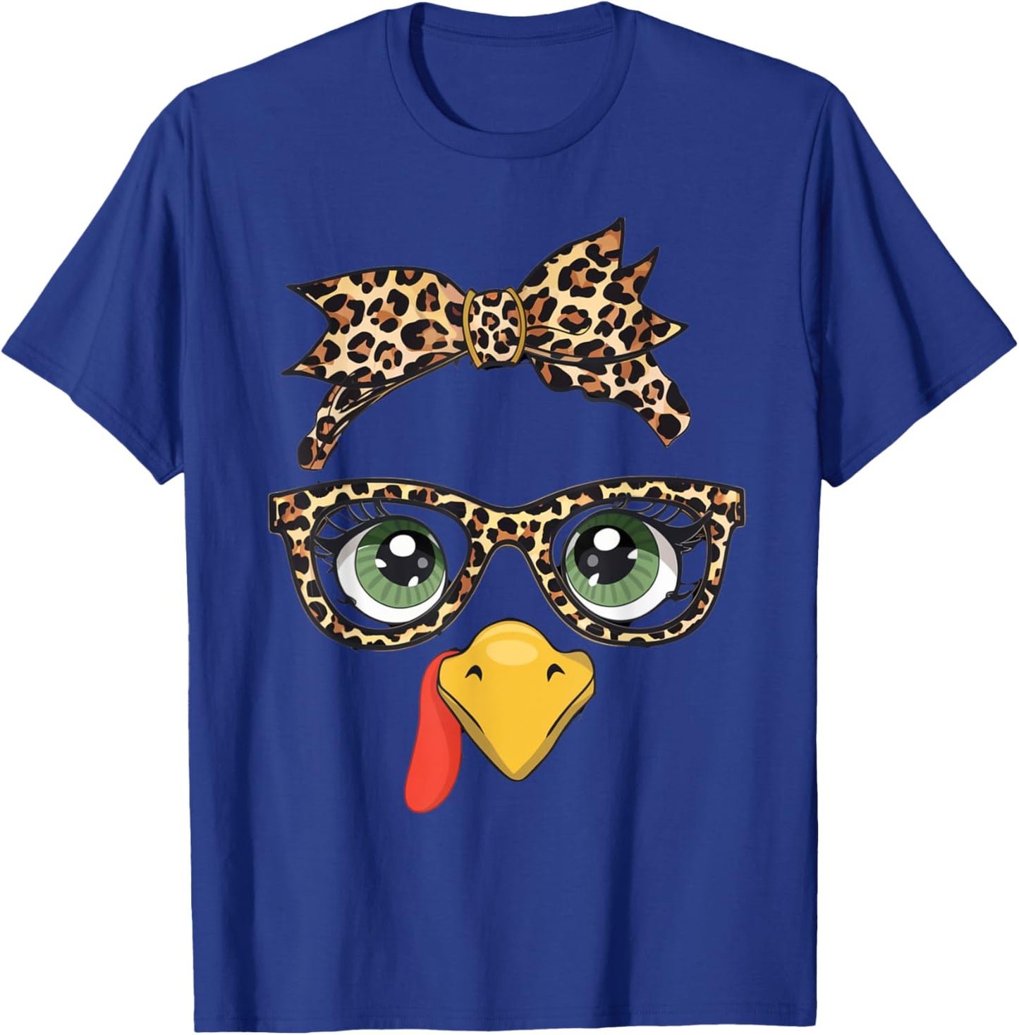 Leopard Print Thanksgiving Turkey Face Glasses Women Girls T-Shirt - T-Shirt | Royal