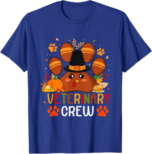 Veterinary Crew Vet Tech Dog Cat Paw Turkey Thanksgiving T-Shirt - T-Shirt | Royal
