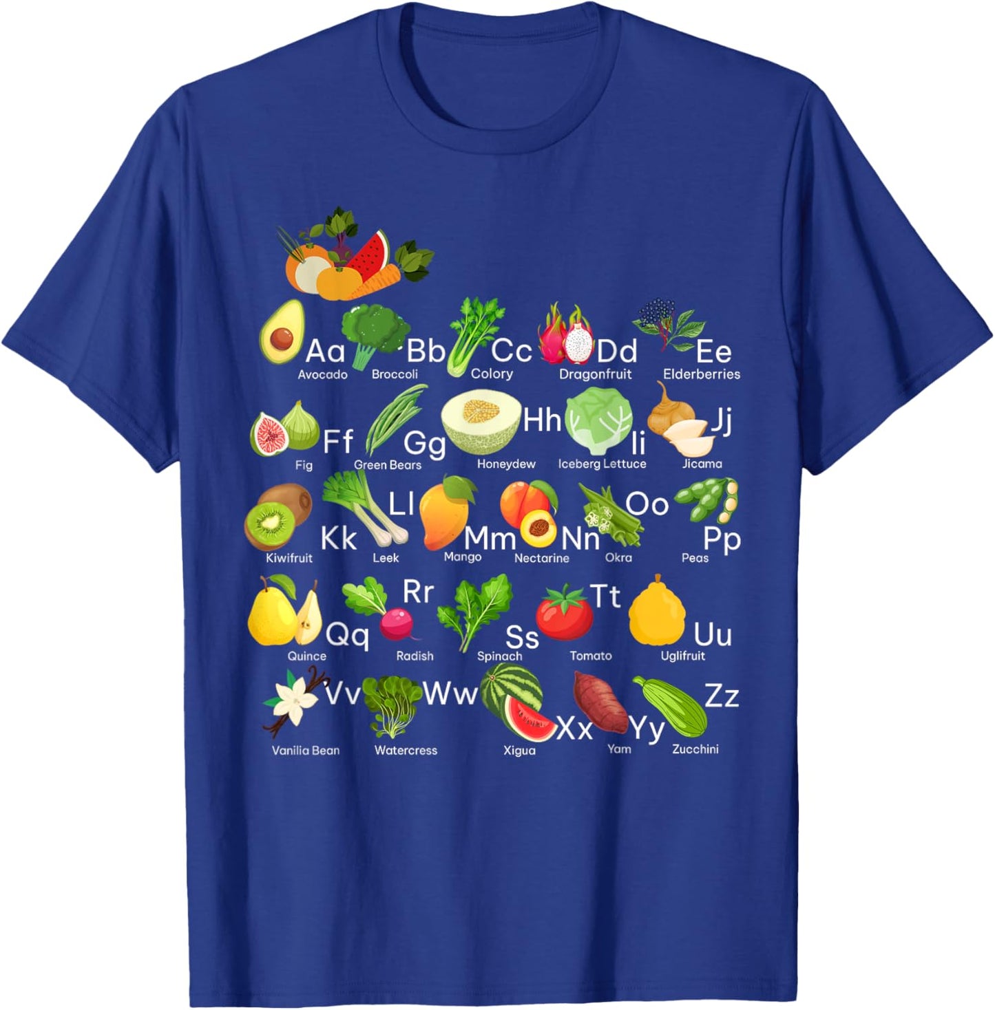 Vegetable Alphabet Abc's Fruit Veggie Vegan Gardening T-Shirt - T-Shirt | Royal