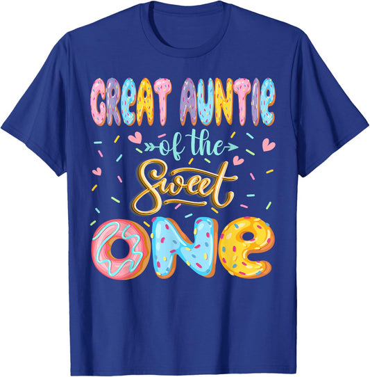 Great Auntie Of The Sweet One 1St Birthday Girl Donut Lover T-Shirt - T-Shirt | Royal