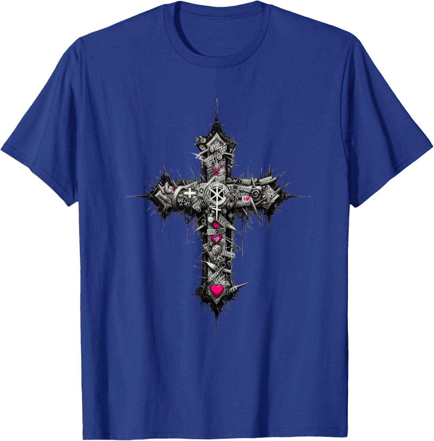 Distressed Christian Cross Punk art Industrial Grunge Design T-Shirt - T-Shirt | Royal