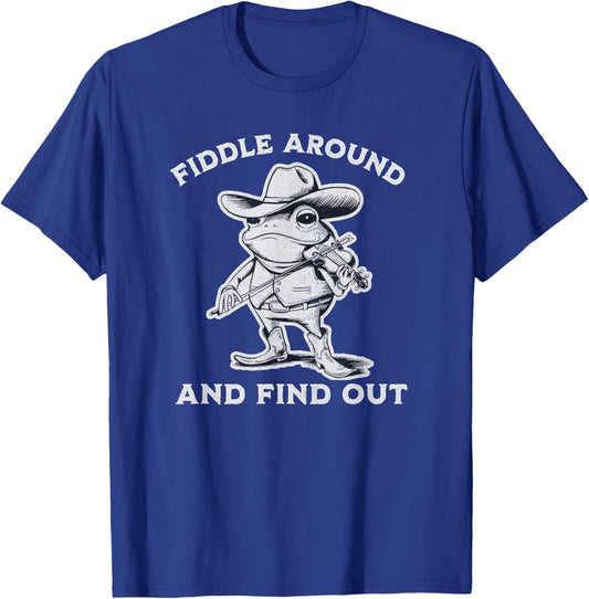 Funny Frog Fiddle Around and Find Out Cowboy Country Music T-Shirt - T-Shirt | Royal
