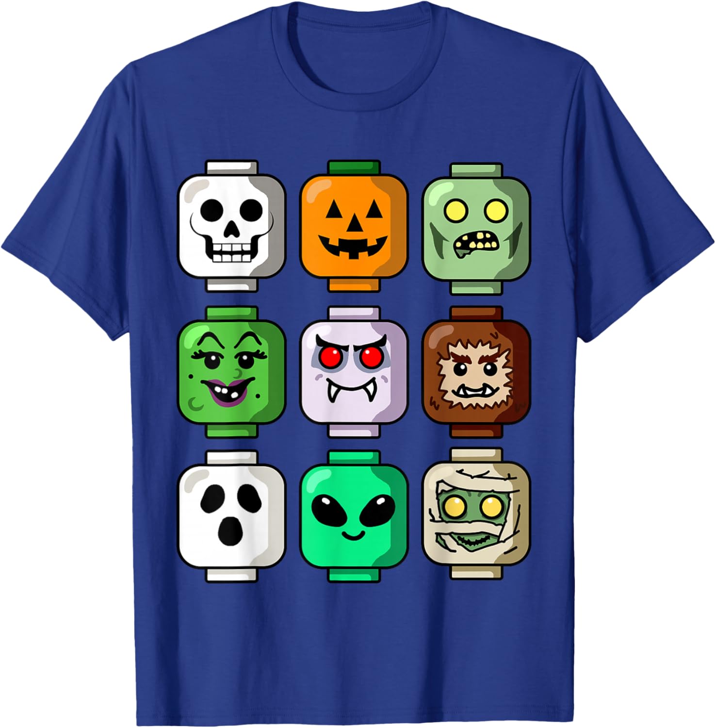 Halloween Building Brick Head Pumpkin Ghost Zombie Boys T-Shirt - T-Shirt | Royal