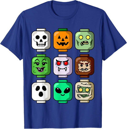 Halloween Building Brick Head Pumpkin Ghost Zombie Boys T-Shirt - T-Shirt | Royal