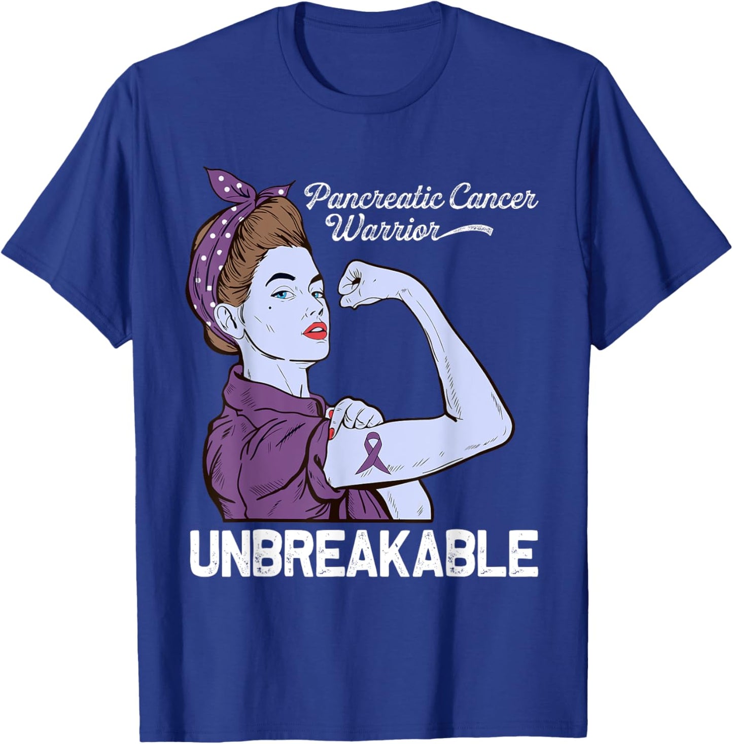 Pancreatic Cancer Warrior Awareness Purple Ribbon Support T-Shirt - T-Shirt | Royal