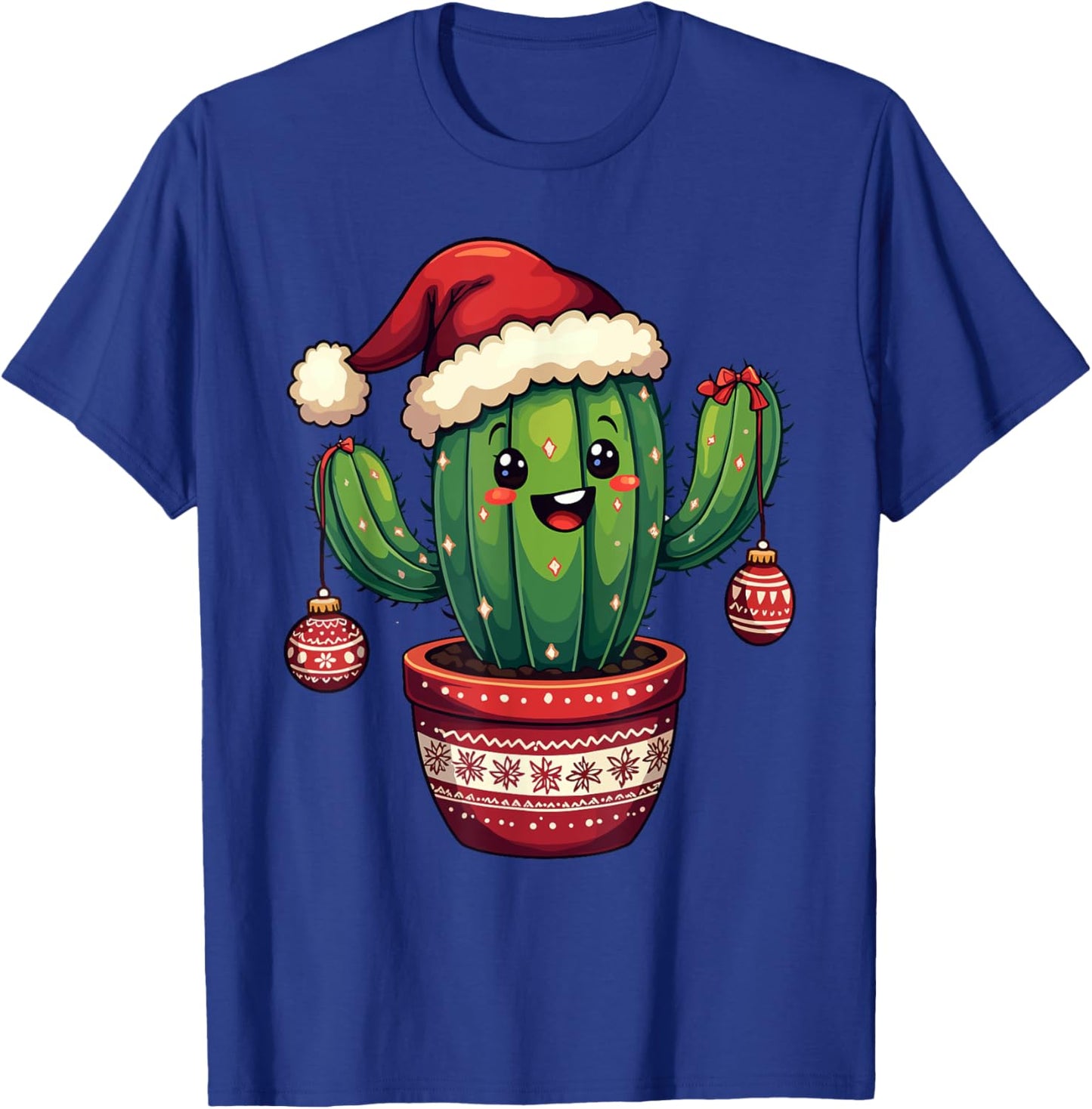 Cactus Santa Hat Funny Christmas Xmas Men Women Kids T-Shirt - T-Shirt | Royal