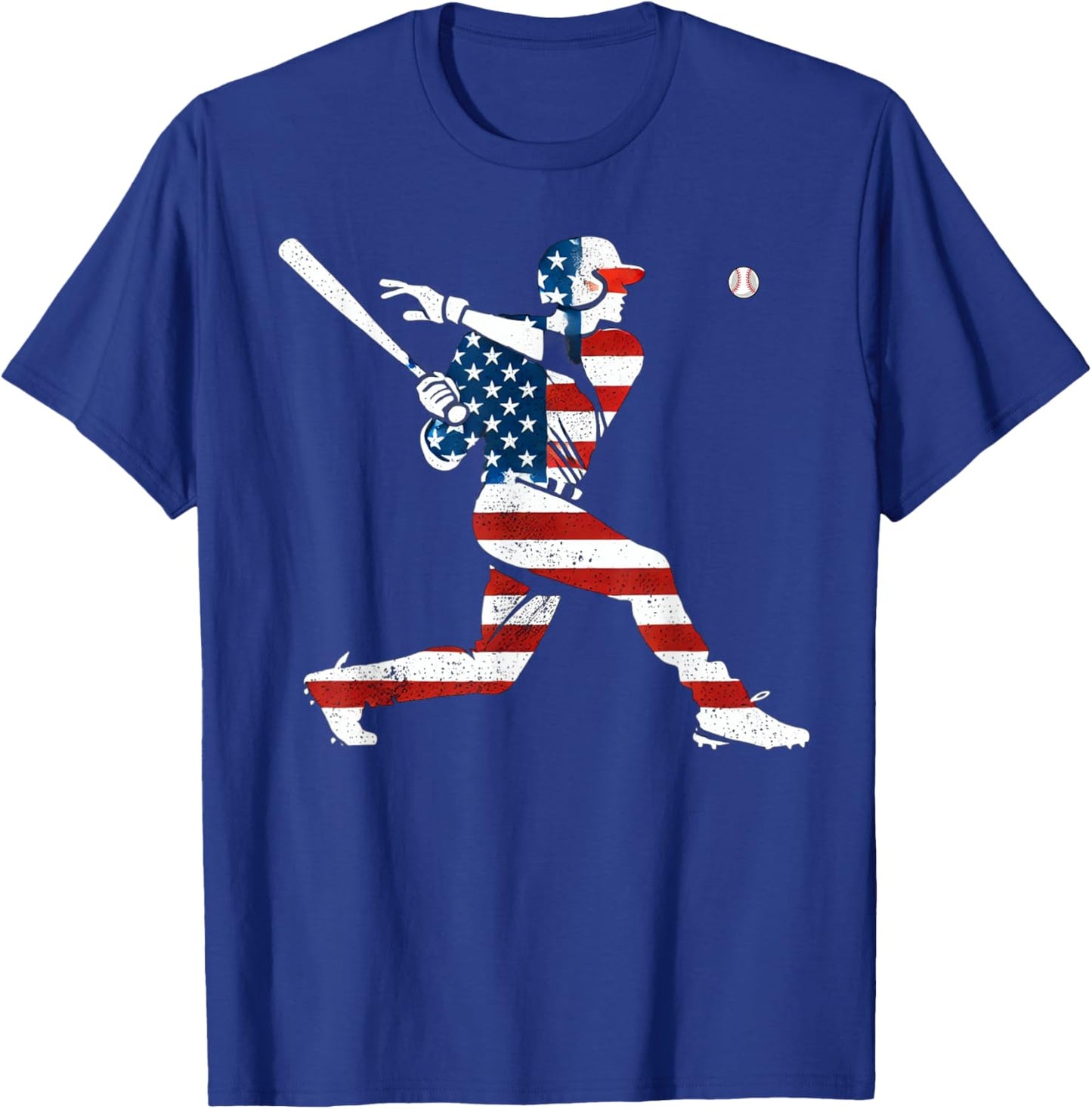 American Baseball Player Batter with United States Flag USA T-Shirt - T-Shirt | Royal