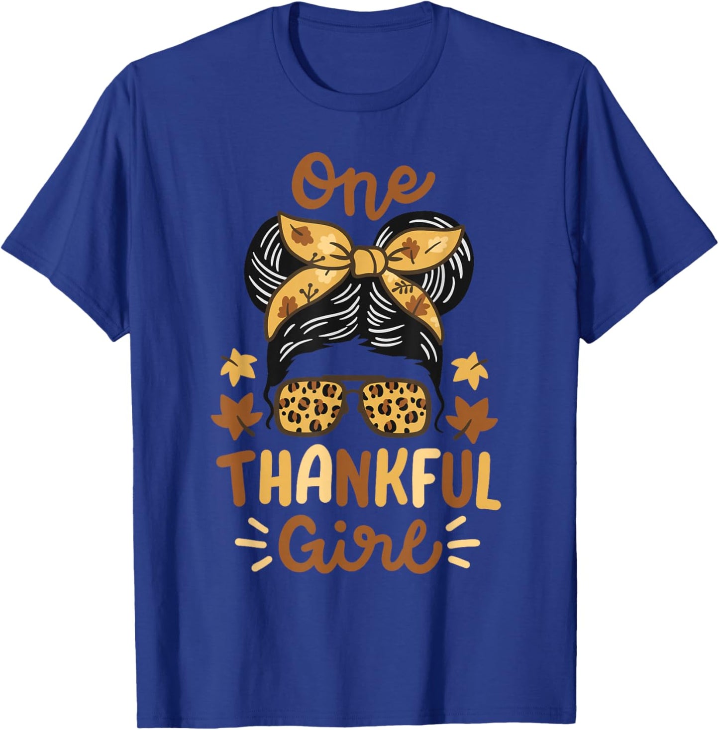 Thanksgiving Messy Bun Leopard Thankful Girl Women T-Shirt - T-Shirt | Royal