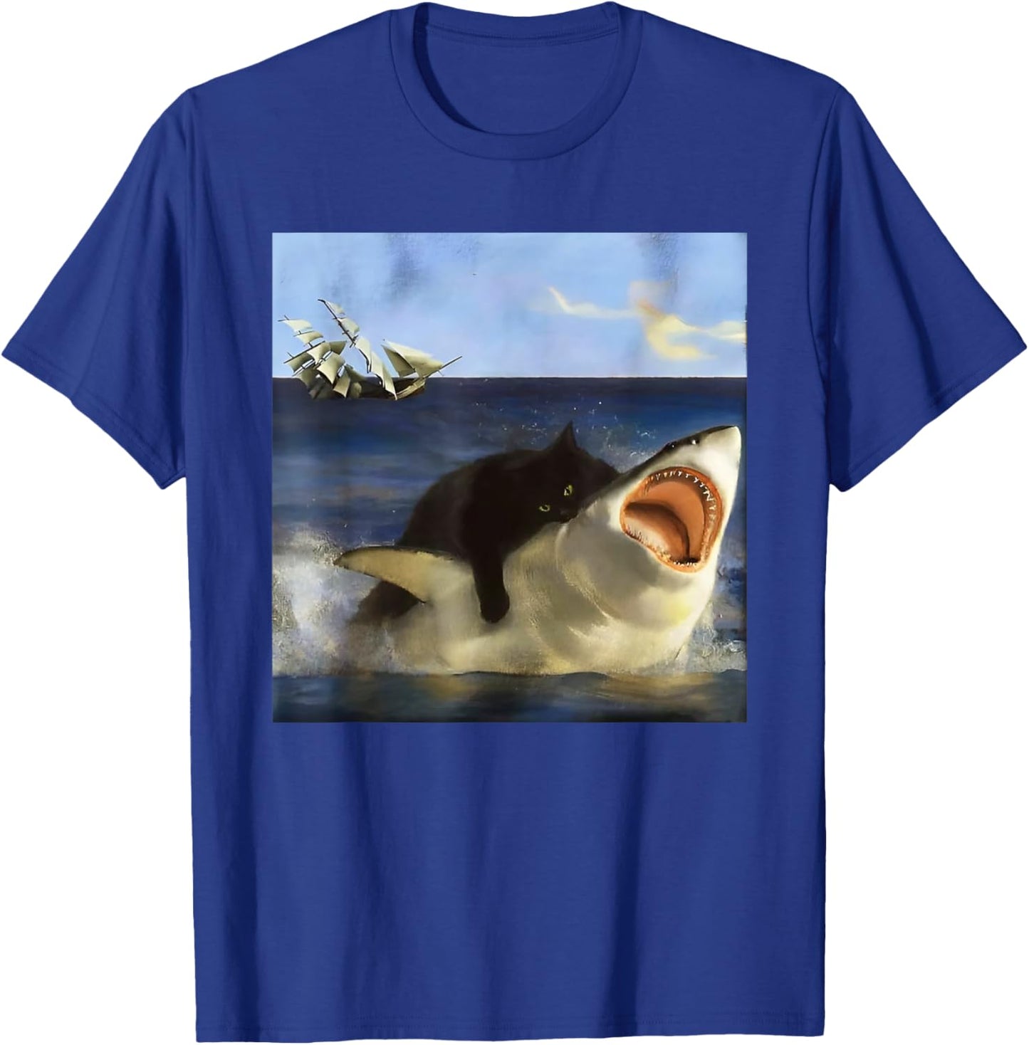 Graphic Cute Kitten Funny Animal Vintage Art Cat Meme Shark Women Girls Kids T-Shirt - T-Shirt | Royal