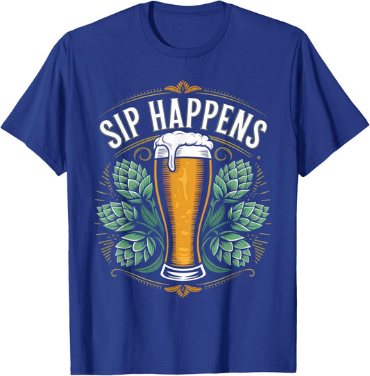 Cool Pun Beers Designs Sip Happens Beer Funny Sarcastic Humor Drink -Adults Black Short Sleeve T-Shirt - T-Shirt | Royal