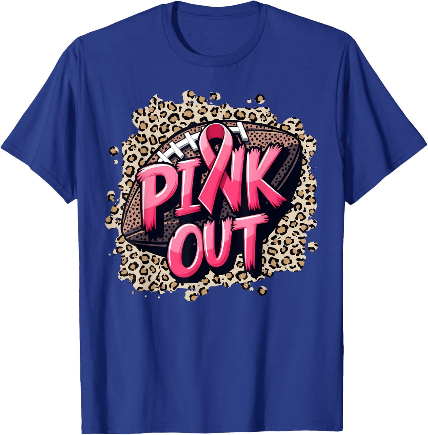 Pink Out American Football Leopard Tackle Breast Cancer 2024 T-Shirt - T-Shirt | Royal