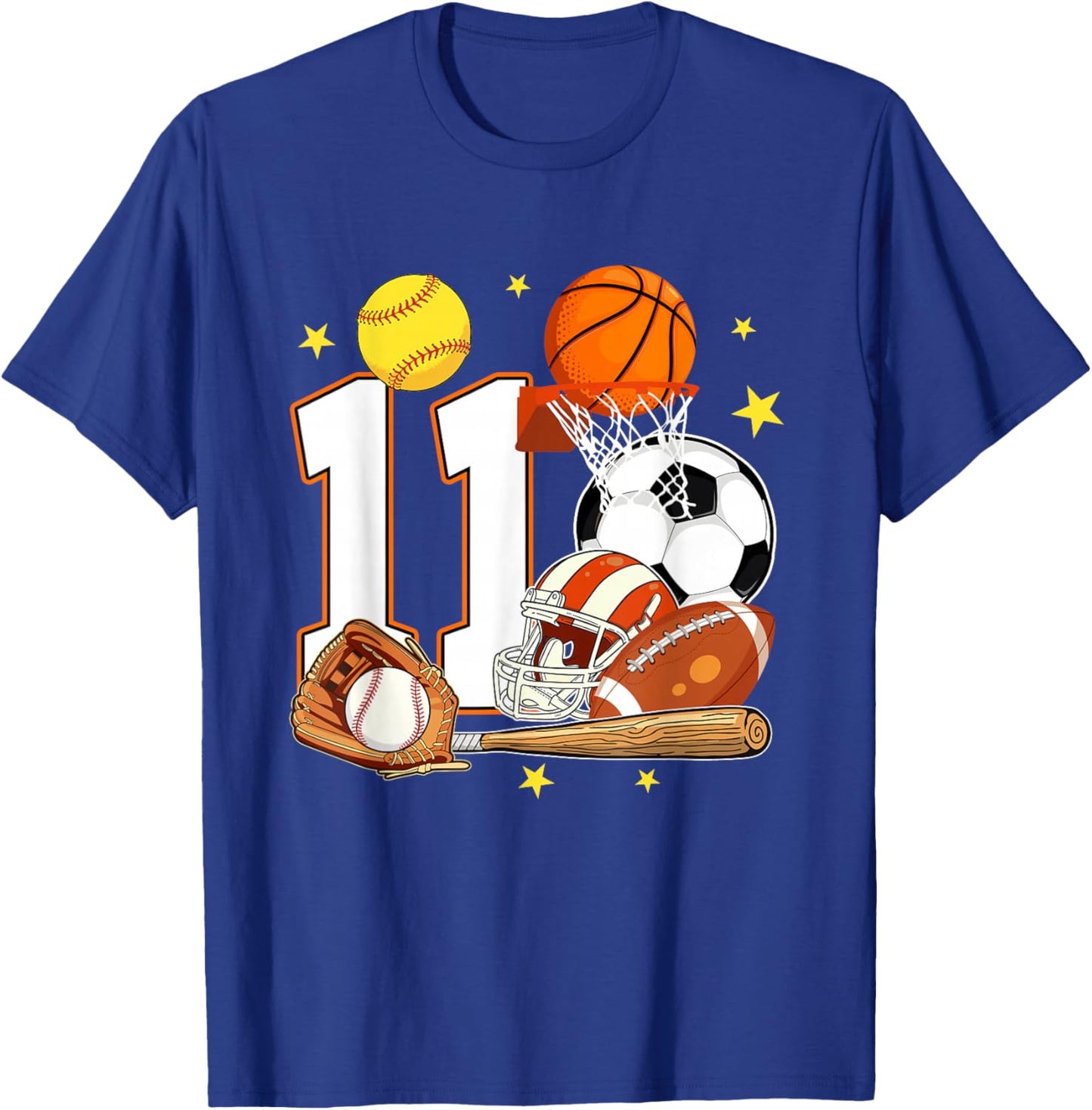 11th Birthday Sports Birthday Theme 11 Year Old Birthday T-Shirt - T-Shirt | Royal